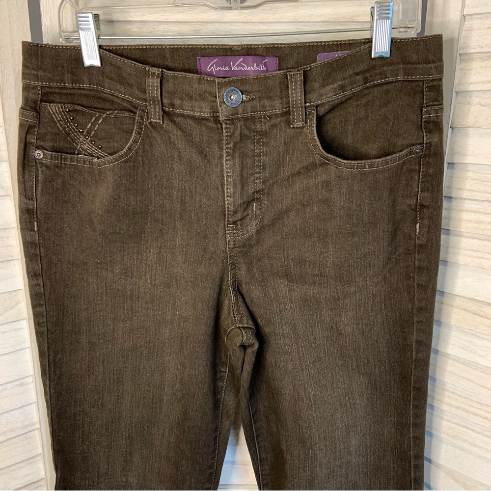 Gloria Vanderbilt Alana Embellished Pockets Brown Bootcut Denim Jeans Petite - Picture 5 of 15